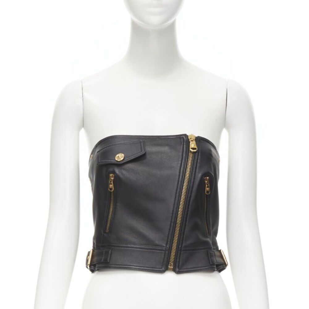 Versace Runway Leather Biker Bustier Top